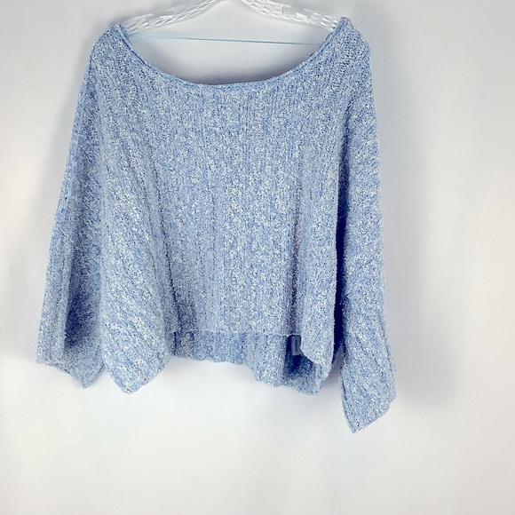 FREE PEOPLE GOOD DAY PULLOVER Slub Knit SWEATER Blue / White Size S|P NWOT - Picture 3 of 7